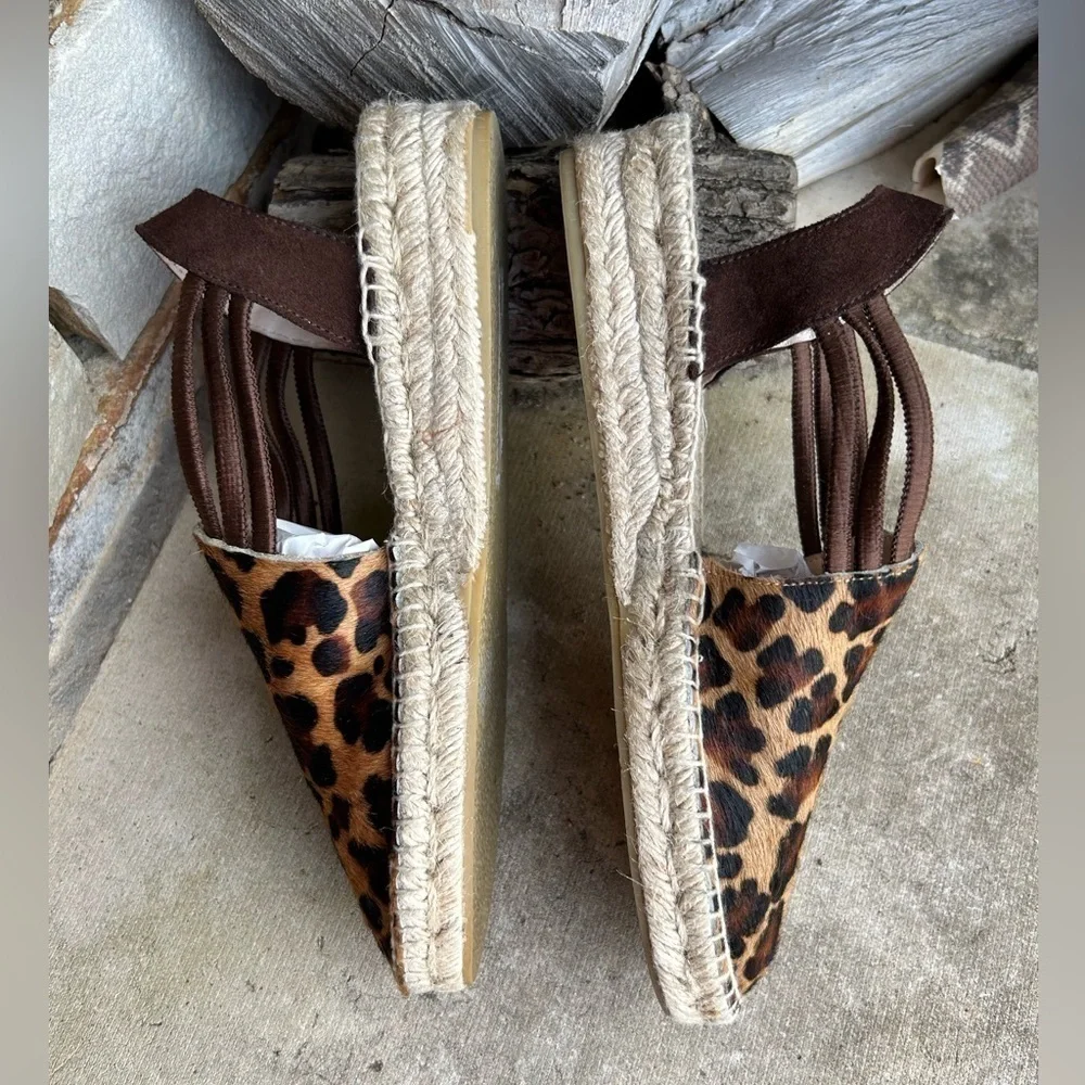 PICON Leopard pony hair closed toe sandal w/jute wrapped wedge heel Sz-6.5. F